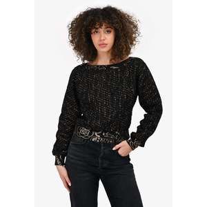 Pre-loved Chanel™ Black/Gold Tweed Boatneck Egyptian Graffiti Sweater Size 36